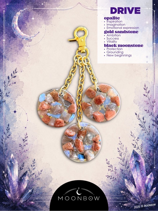 Hand Crafted Accessories - Moonbow DRIVE Charm - Opalite, Gold Sandstone, Black Moonstone